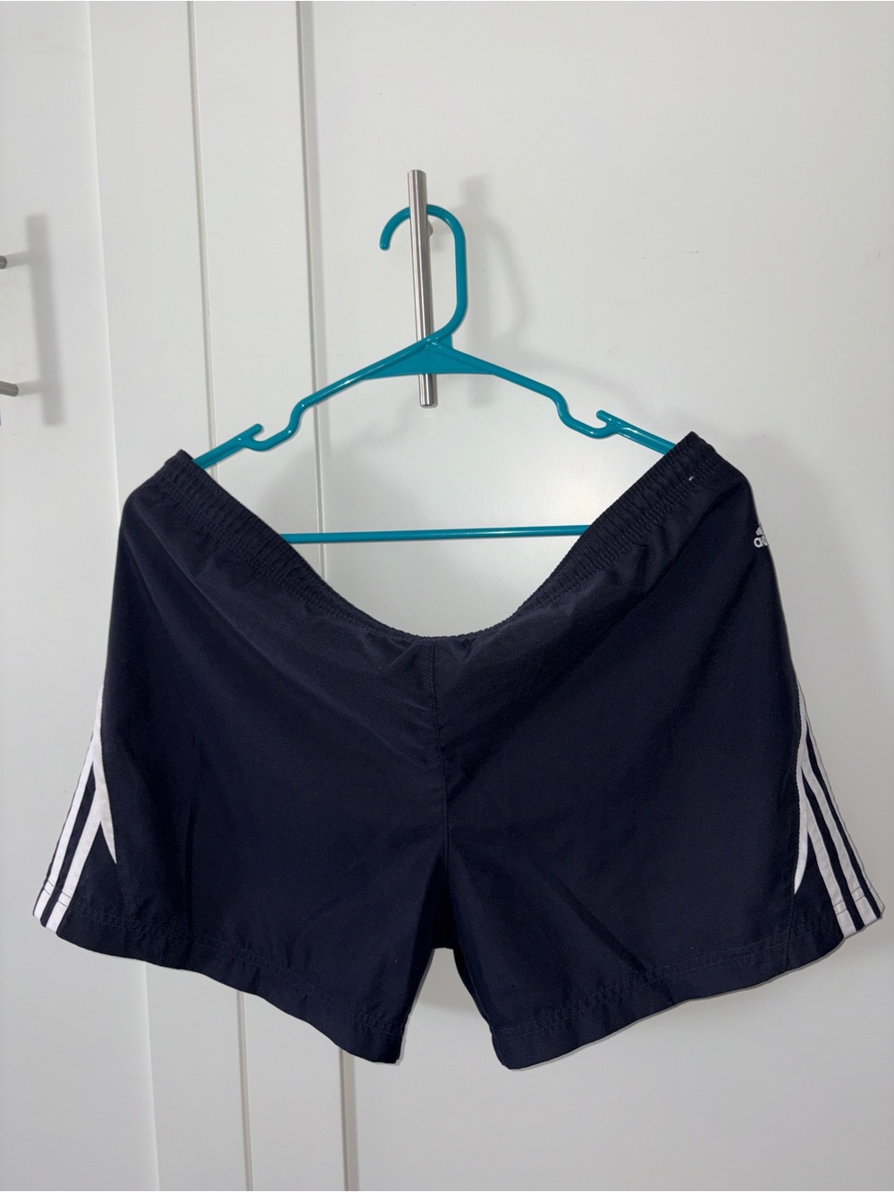 adidas Navy Athletic Shorts with White Side Stripes